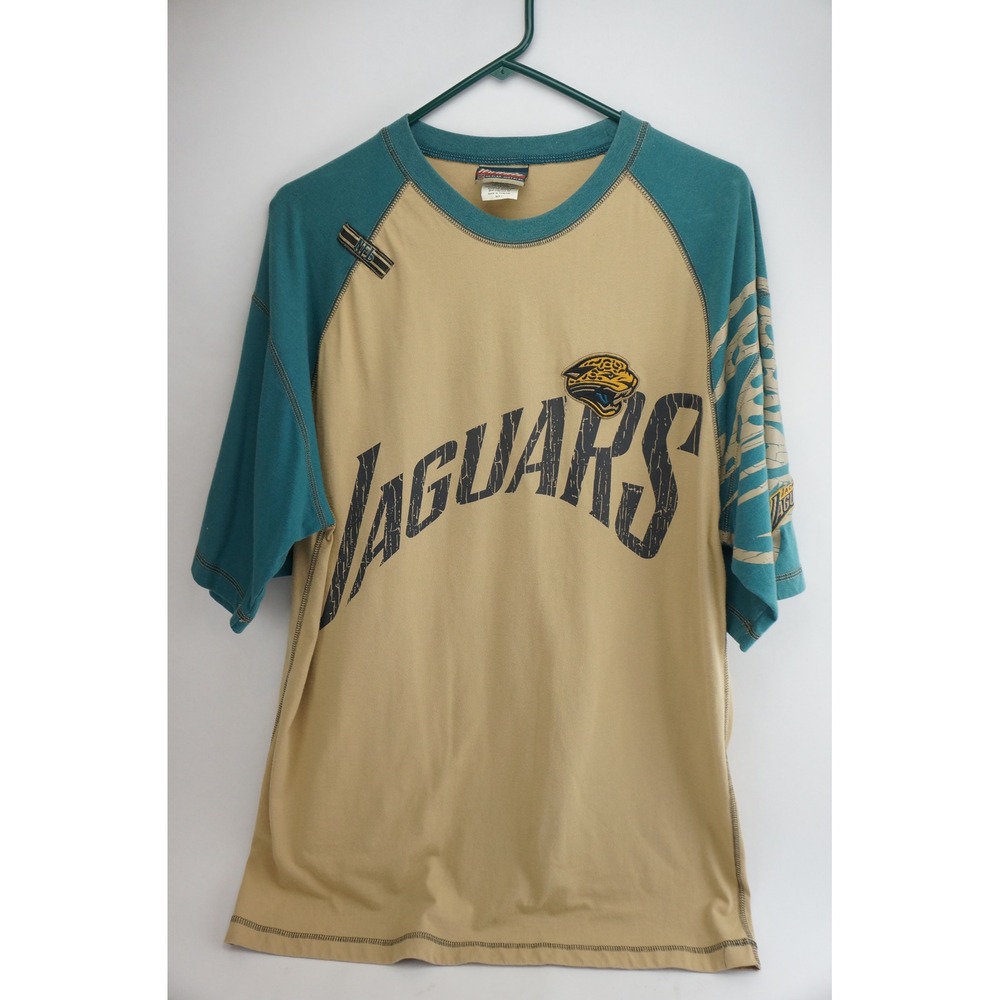 Vintage No Huddle Jacksonville Jaguars NFL Shirt Mens‎ Large Tan Teal Raglan